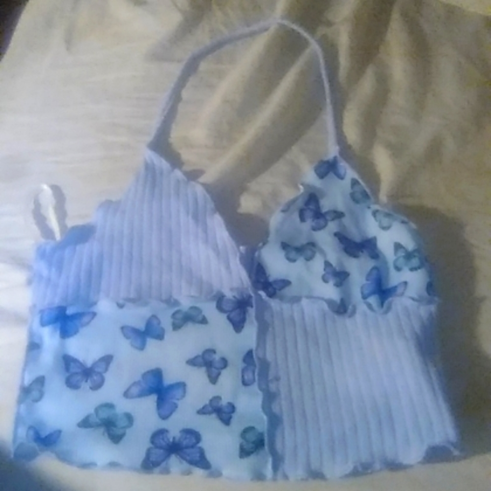 Blue butterfly tank top